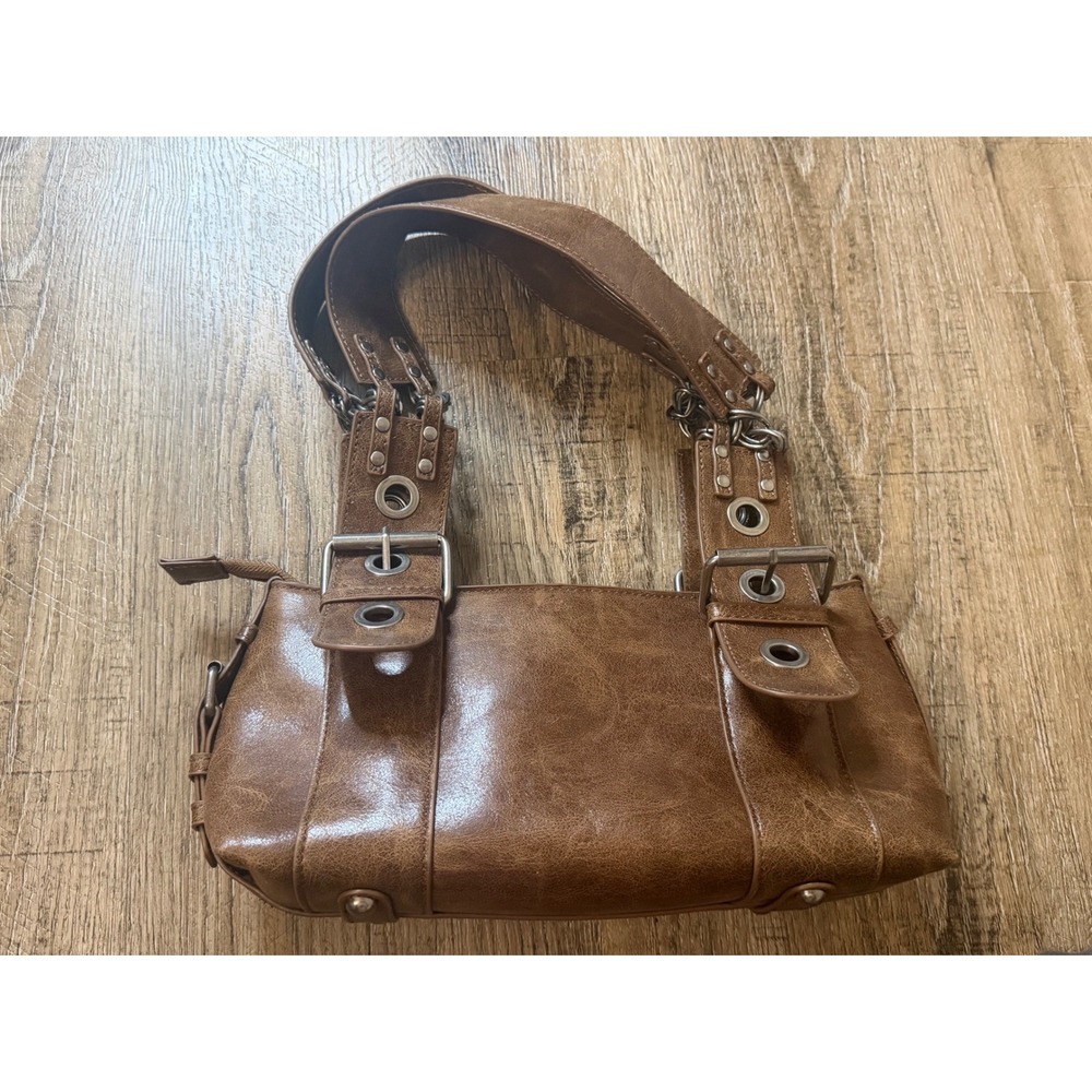 Urban Outfitters Brown Faux Leather Buckle Grommet Y2K Shoulder Bag Baguette